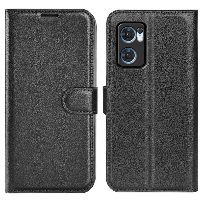 Capa Flip Para Oppo Find X5 Lite Couro Sintético De Lichia Clássico