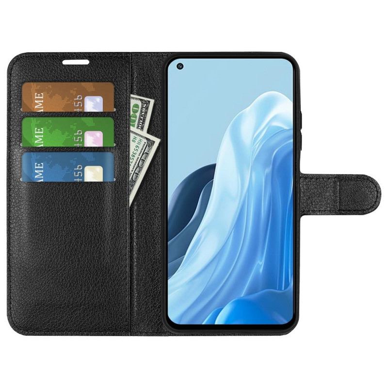 Capa Flip Para Oppo Find X5 Lite Couro Sintético De Lichia Clássico