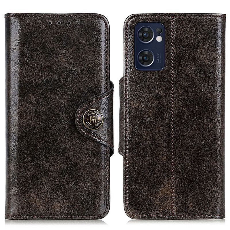 Capa Folio Para Oppo Find X5 Lite Botão Envernizado Imitação De Couro Khazneh