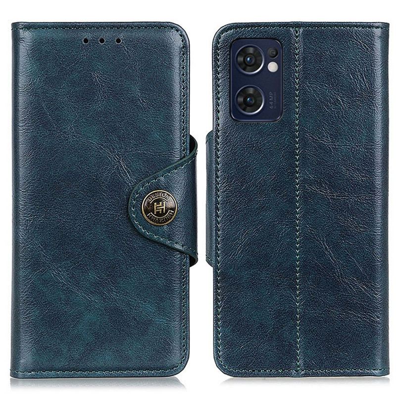 Capa Folio Para Oppo Find X5 Lite Botão Envernizado Imitação De Couro Khazneh