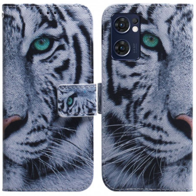 Capa Folio Para Oppo Find X5 Lite Cara De Tigre