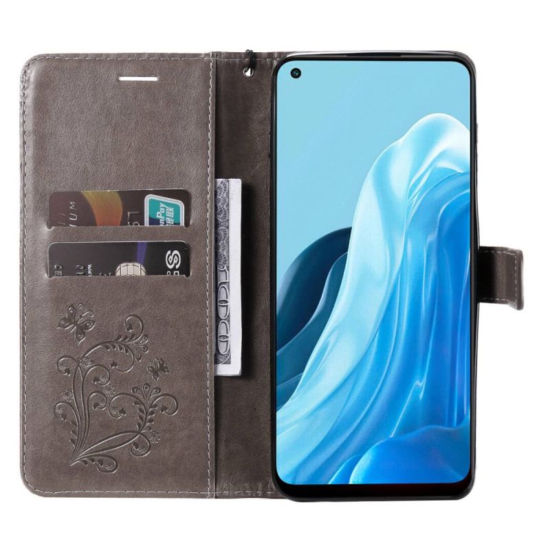 Capa Folio Para Oppo Find X5 Lite De Cordão Borboletas Gigantes