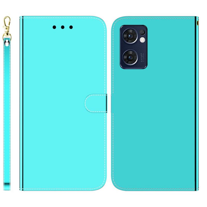 Capa Folio Para Oppo Find X5 Lite Capa De Espelho De Couro Sintético