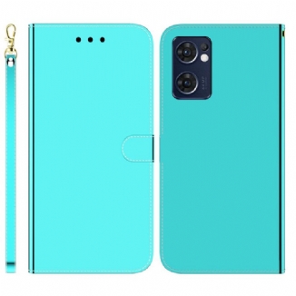 Capa Folio Para Oppo Find X5 Lite Capa De Espelho De Couro Sintético