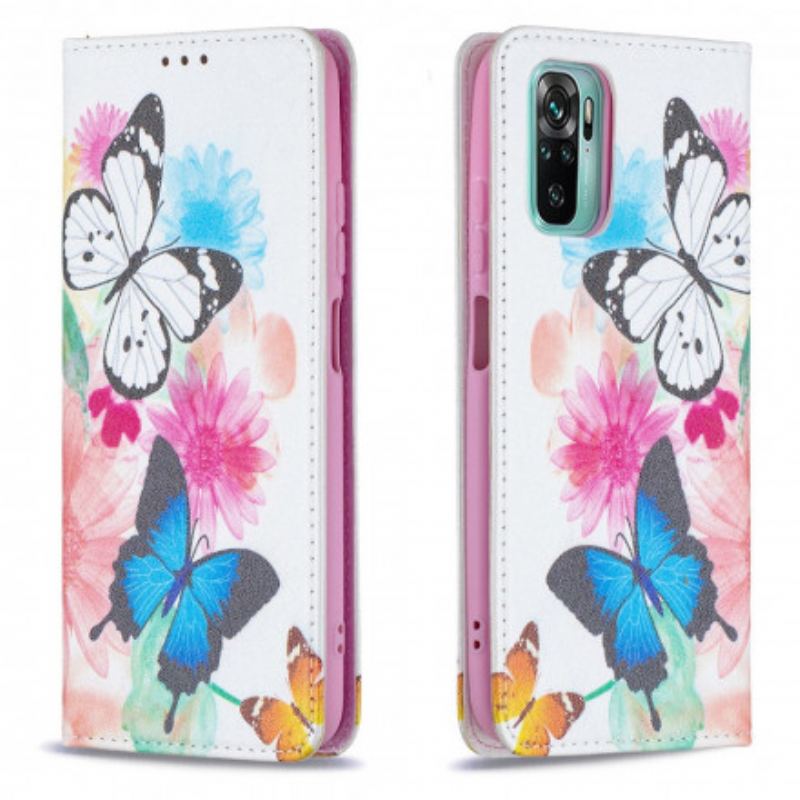 Capa De Celular Para Xiaomi Redmi Note 10 / 10S Flip Borboletas Coloridas