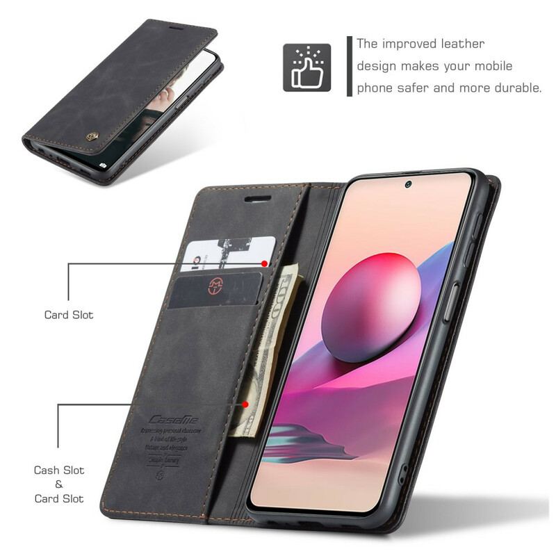 Capa De Celular Para Xiaomi Redmi Note 10 / 10S Flip Caseme Efeito Couro