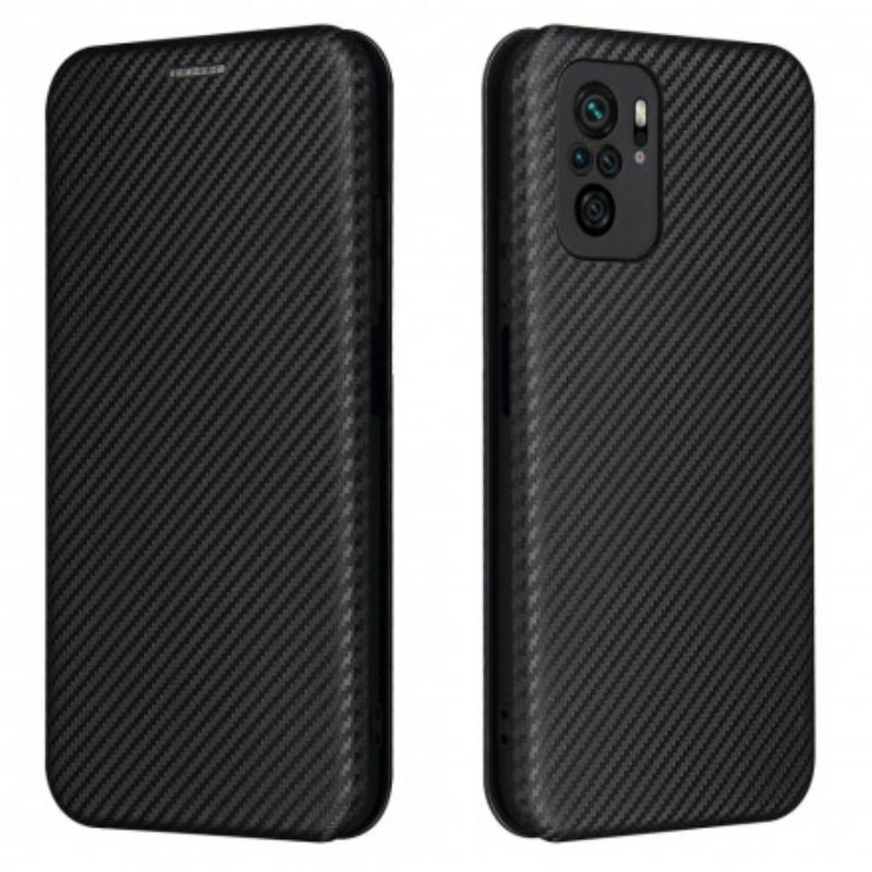 Capa De Celular Para Xiaomi Redmi Note 10 / 10S Flip Fibra De Carbono Com Anel De Suporte