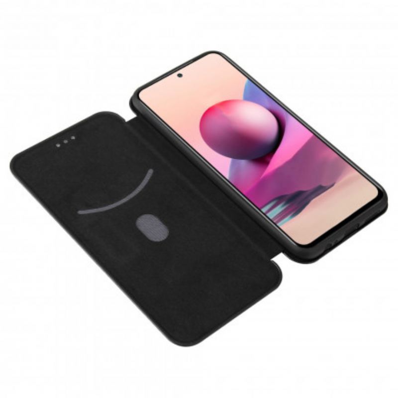 Capa De Celular Para Xiaomi Redmi Note 10 / 10S Flip Fibra De Carbono Com Anel De Suporte