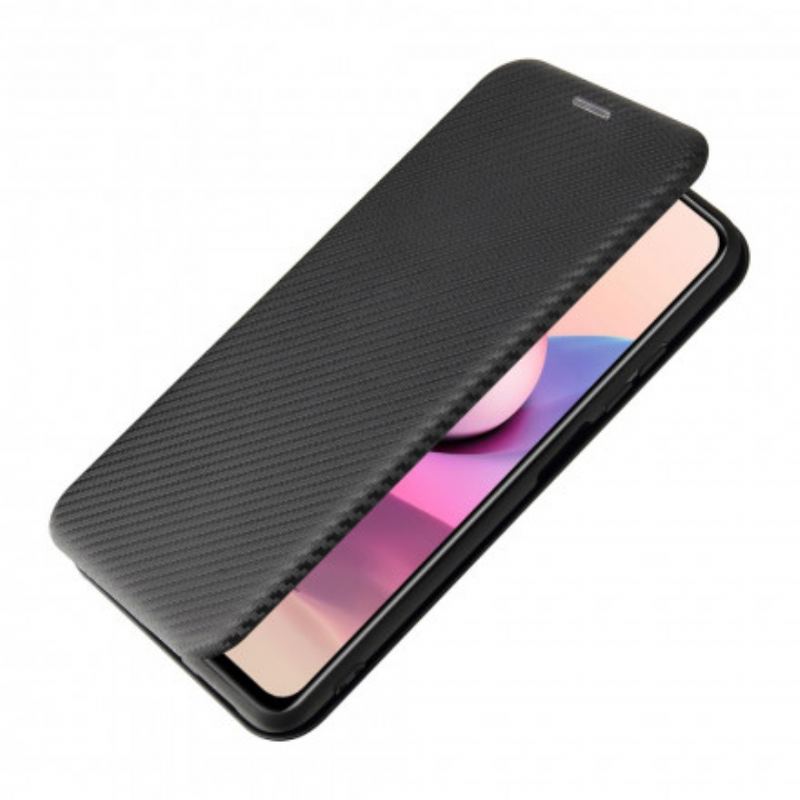 Capa De Celular Para Xiaomi Redmi Note 10 / 10S Flip Fibra De Carbono Com Anel De Suporte