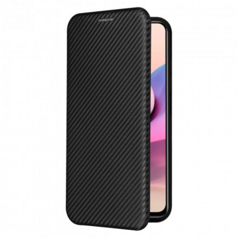 Capa De Celular Para Xiaomi Redmi Note 10 / 10S Flip Fibra De Carbono Com Anel De Suporte