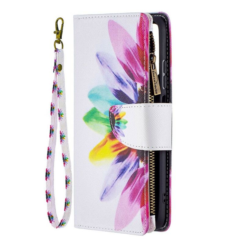 Capa De Couro Para Xiaomi Redmi Note 10 / 10S Bolso Com Zíper Flor