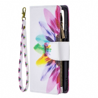 Capa De Couro Para Xiaomi Redmi Note 10 / 10S Bolso Com Zíper Flor