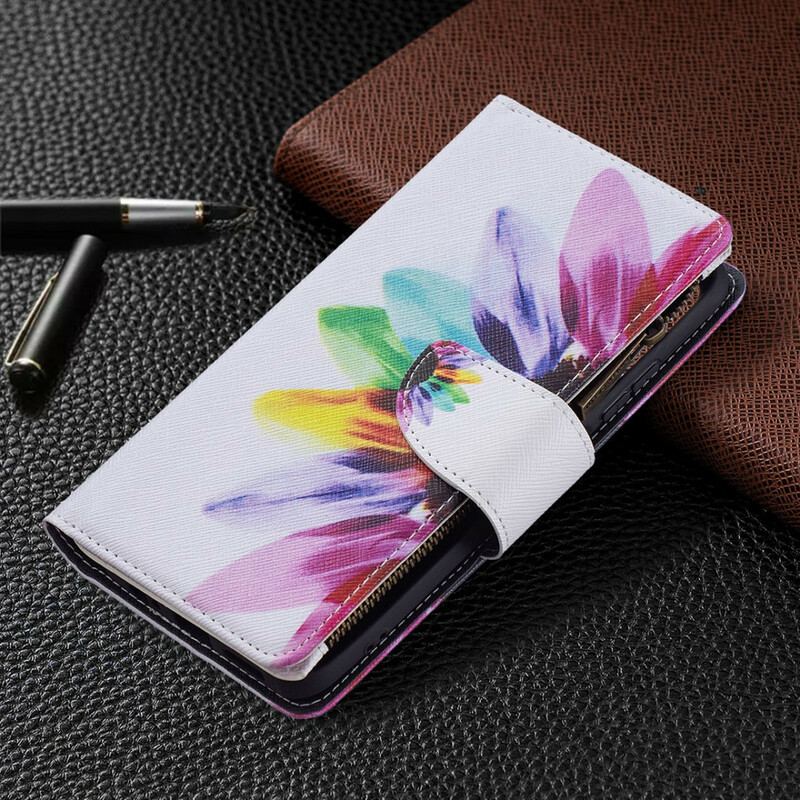 Capa De Couro Para Xiaomi Redmi Note 10 / 10S Bolso Com Zíper Flor