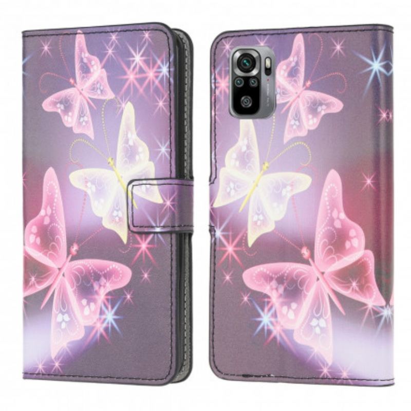 Capa De Couro Para Xiaomi Redmi Note 10 / 10S Borboletas E Flores