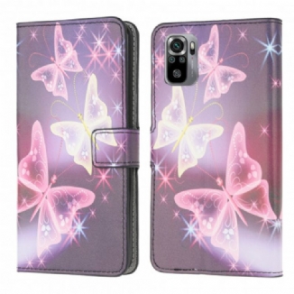 Capa De Couro Para Xiaomi Redmi Note 10 / 10S Borboletas E Flores