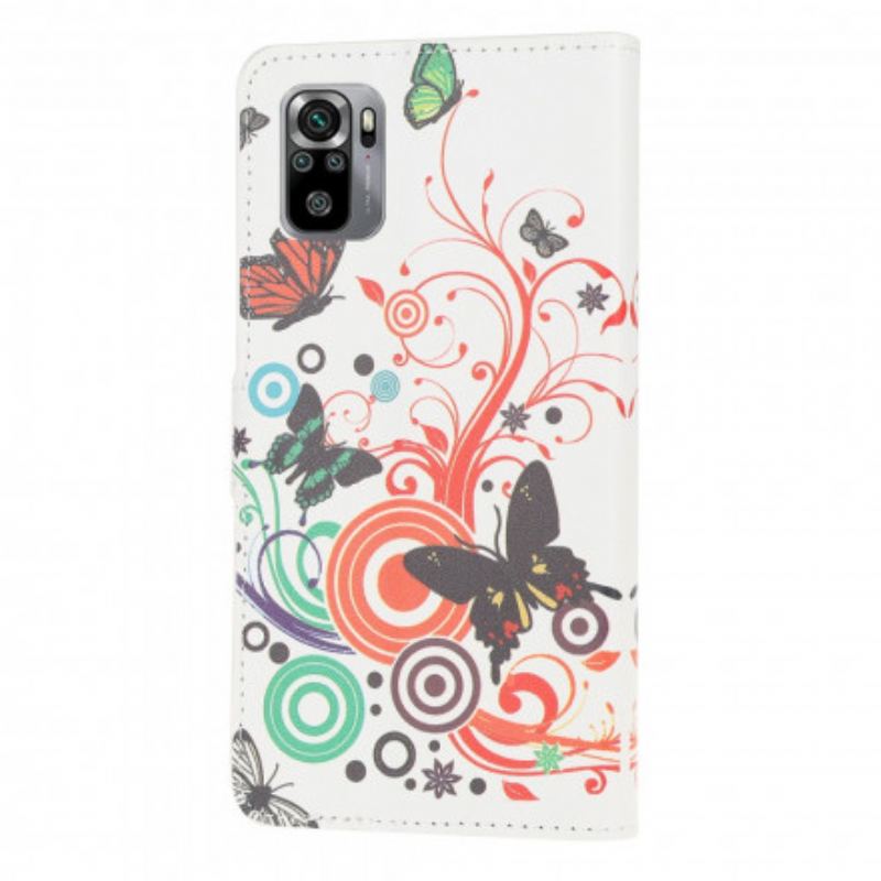 Capa De Couro Para Xiaomi Redmi Note 10 / 10S Borboletas E Flores