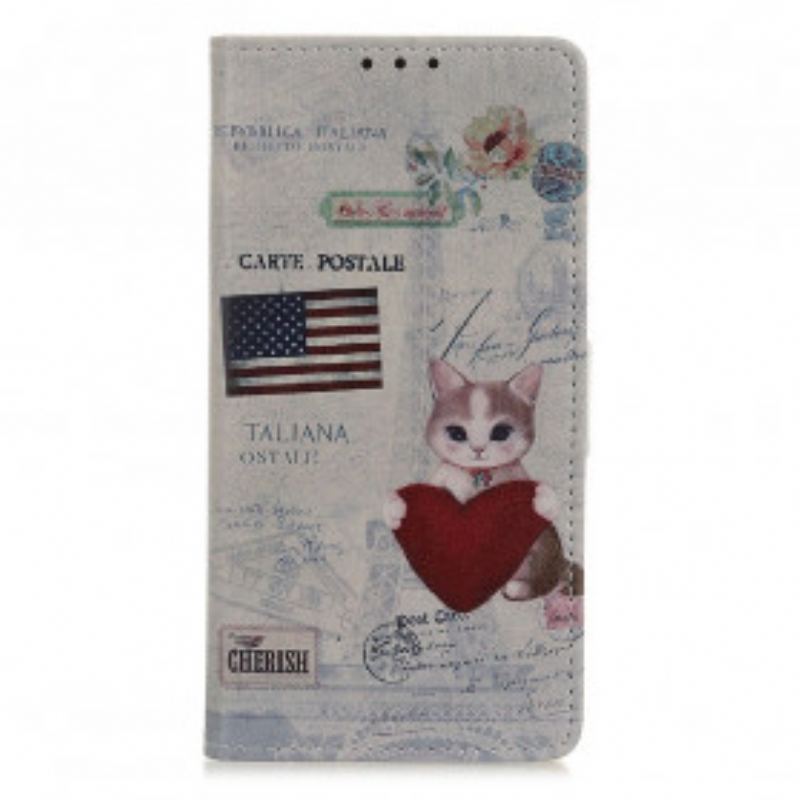 Capa De Couro Para Xiaomi Redmi Note 10 / 10S Gato Viajante