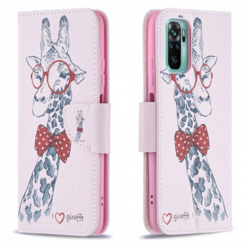 Capa De Couro Para Xiaomi Redmi Note 10 / 10S Girafa Inteligente