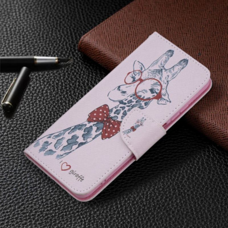 Capa De Couro Para Xiaomi Redmi Note 10 / 10S Girafa Inteligente