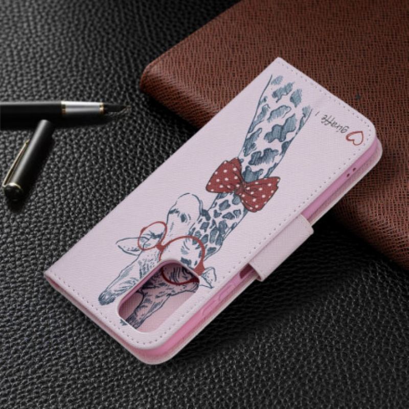 Capa De Couro Para Xiaomi Redmi Note 10 / 10S Girafa Inteligente