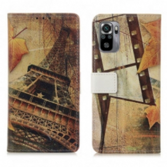 Capa De Couro Para Xiaomi Redmi Note 10 / 10S Torre Eiffel No Outono