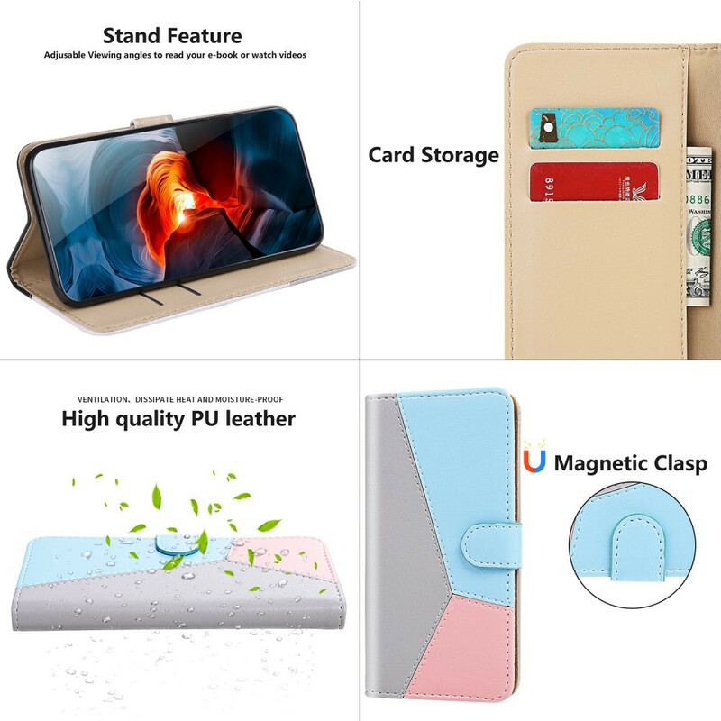 Capa Em Pele Para Xiaomi Redmi Note 10 / 10S Efeito Couro Tricolor