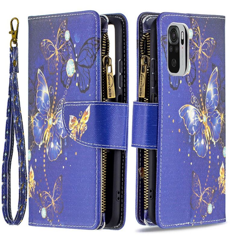 Capa Flip Para Xiaomi Redmi Note 10 / 10S Bolso Com Zíper De Borboletas