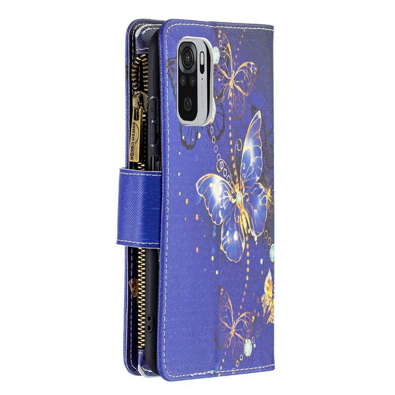 Capa Flip Para Xiaomi Redmi Note 10 / 10S Bolso Com Zíper De Borboletas