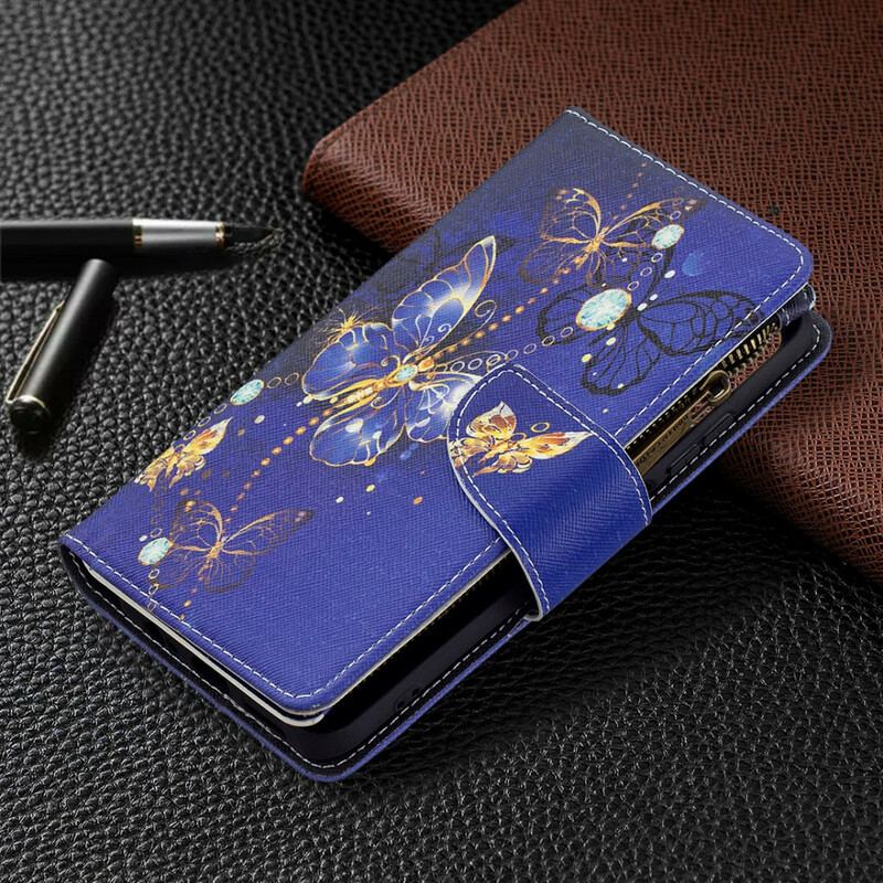 Capa Flip Para Xiaomi Redmi Note 10 / 10S Bolso Com Zíper De Borboletas