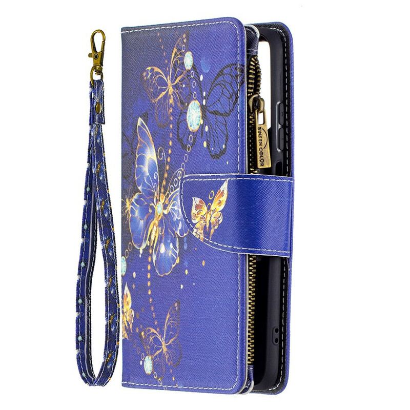 Capa Flip Para Xiaomi Redmi Note 10 / 10S Bolso Com Zíper De Borboletas