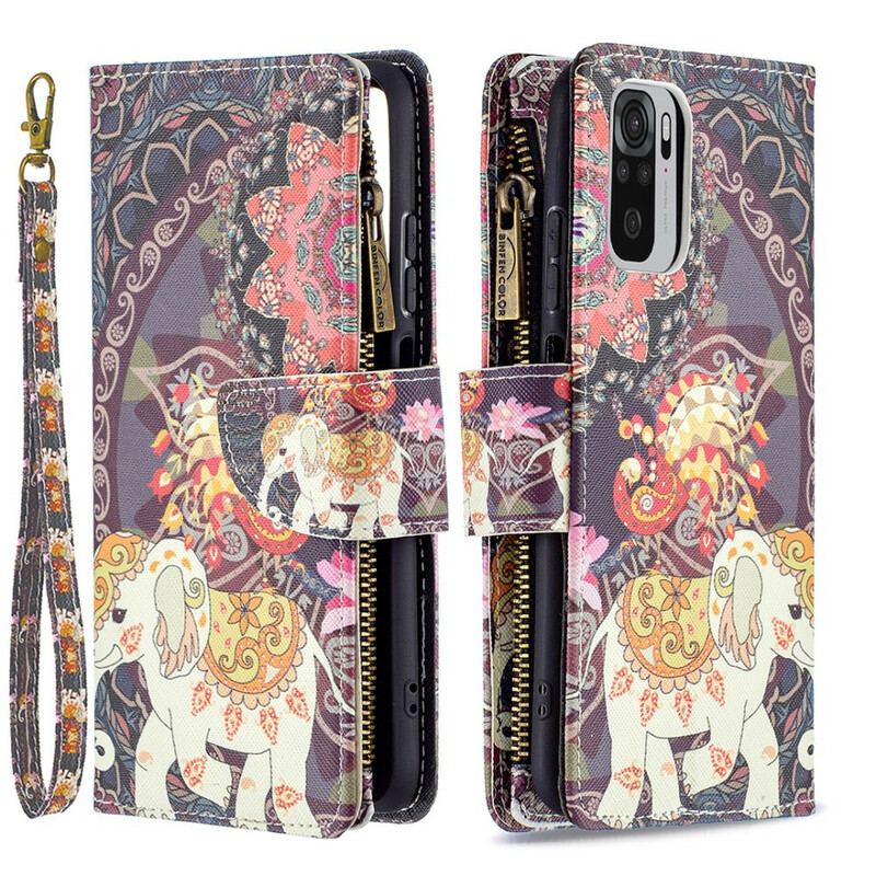 Capa Flip Para Xiaomi Redmi Note 10 / 10S Bolso Elefante Com Zíper