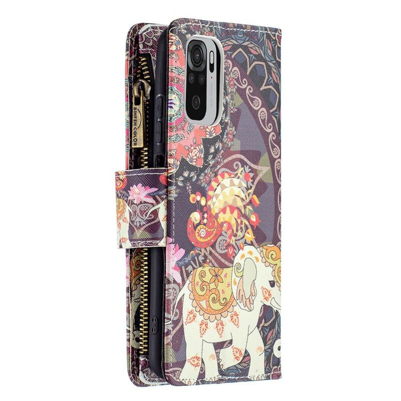 Capa Flip Para Xiaomi Redmi Note 10 / 10S Bolso Elefante Com Zíper