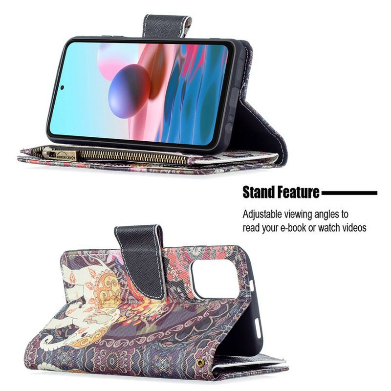 Capa Flip Para Xiaomi Redmi Note 10 / 10S Bolso Elefante Com Zíper