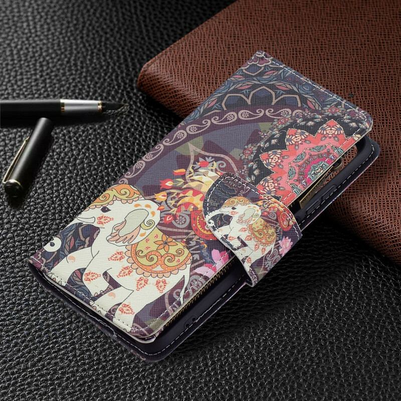 Capa Flip Para Xiaomi Redmi Note 10 / 10S Bolso Elefante Com Zíper