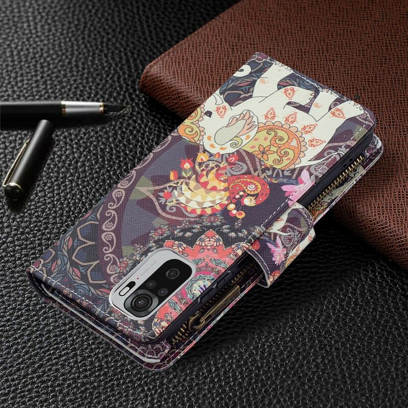 Capa Flip Para Xiaomi Redmi Note 10 / 10S Bolso Elefante Com Zíper