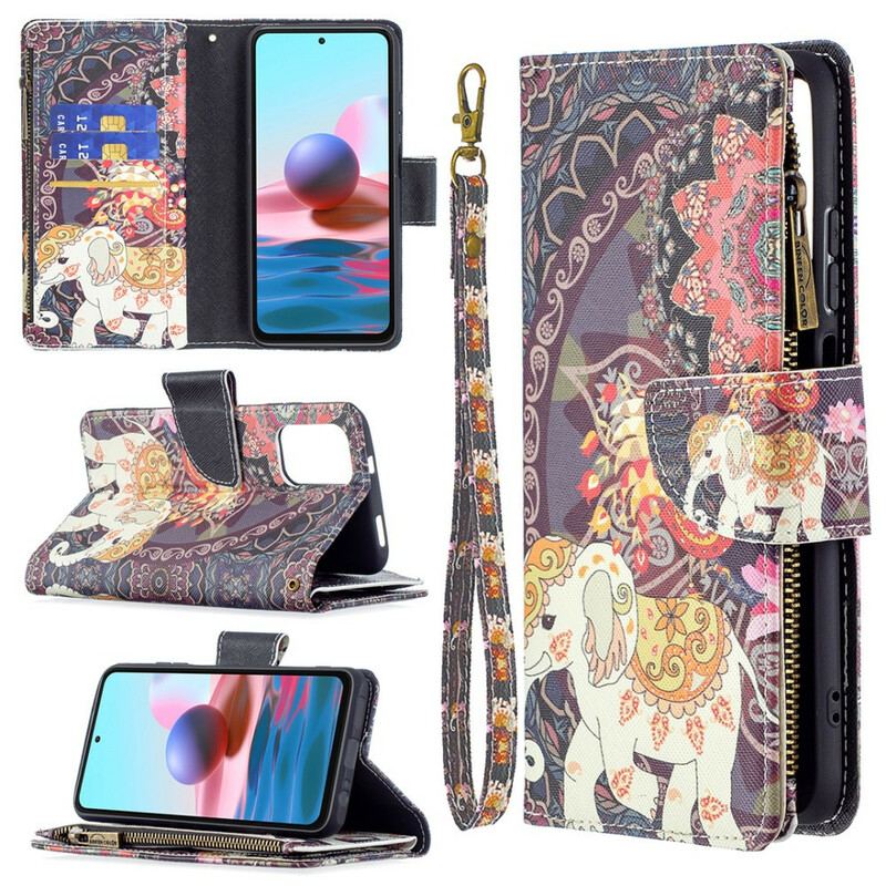 Capa Flip Para Xiaomi Redmi Note 10 / 10S Bolso Elefante Com Zíper