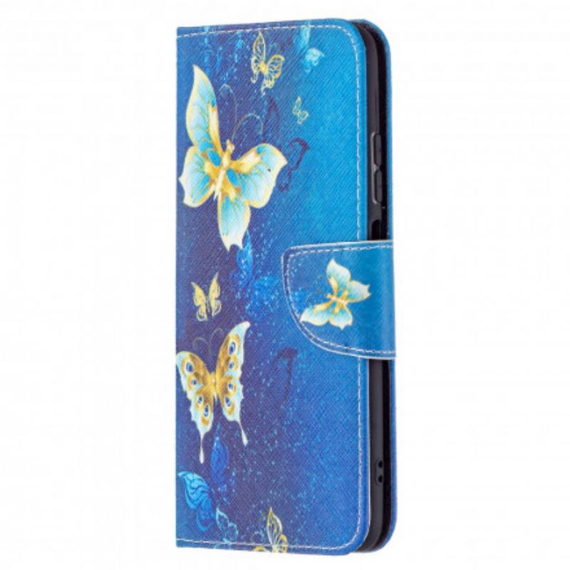 Capa Flip Para Xiaomi Redmi Note 10 / 10S Borboletas Douradas