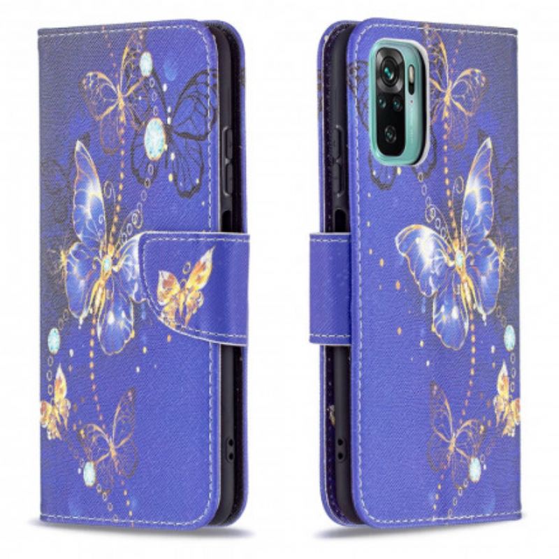 Capa Flip Para Xiaomi Redmi Note 10 / 10S Borboletas Douradas