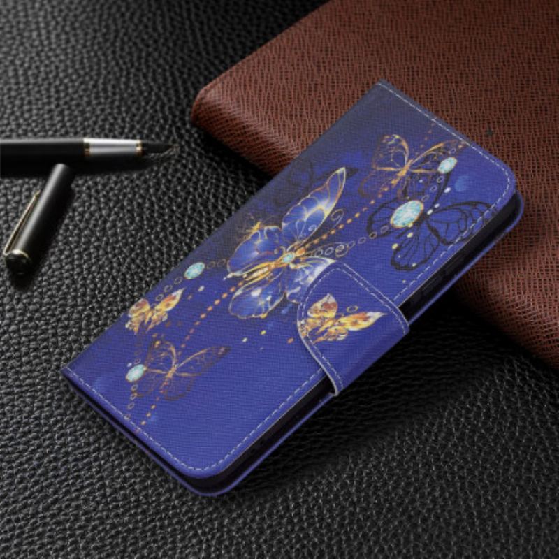 Capa Flip Para Xiaomi Redmi Note 10 / 10S Borboletas Douradas