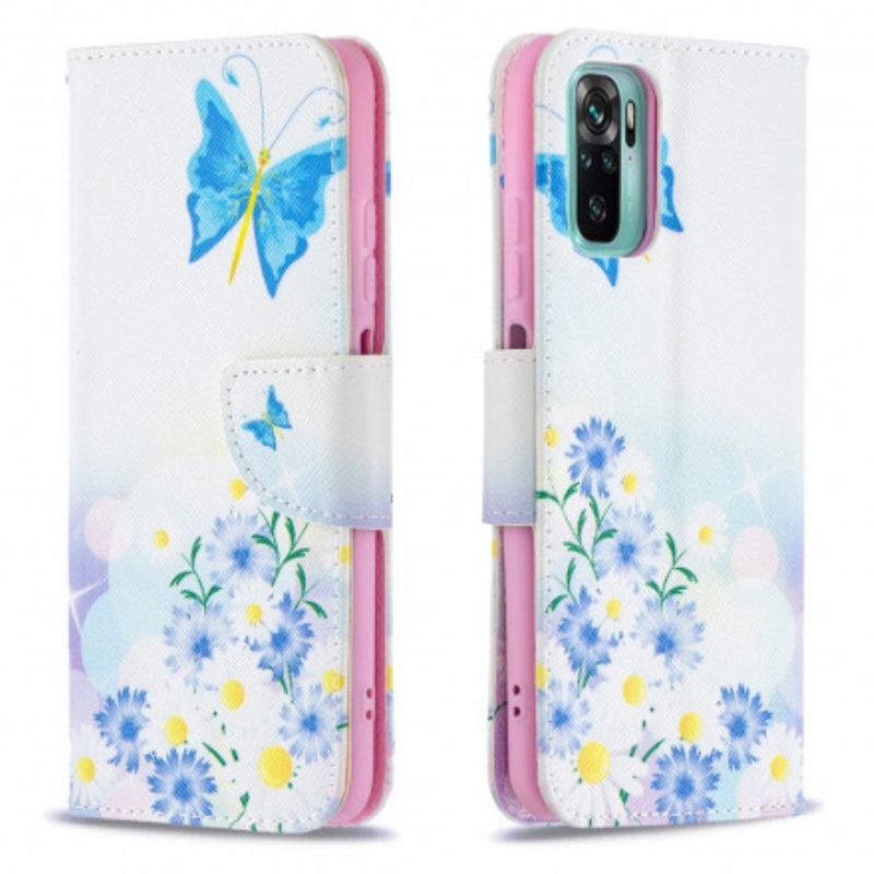 Capa Flip Para Xiaomi Redmi Note 10 / 10S Borboletas E Flores Pintadas