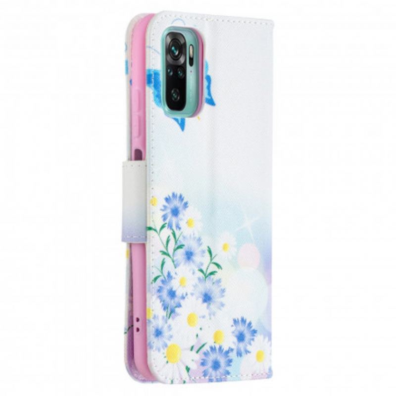 Capa Flip Para Xiaomi Redmi Note 10 / 10S Borboletas E Flores Pintadas