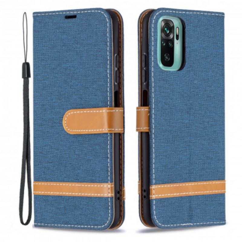 Capa Flip Para Xiaomi Redmi Note 10 / 10S De Cordão Correia Efeito Tecido E Couro