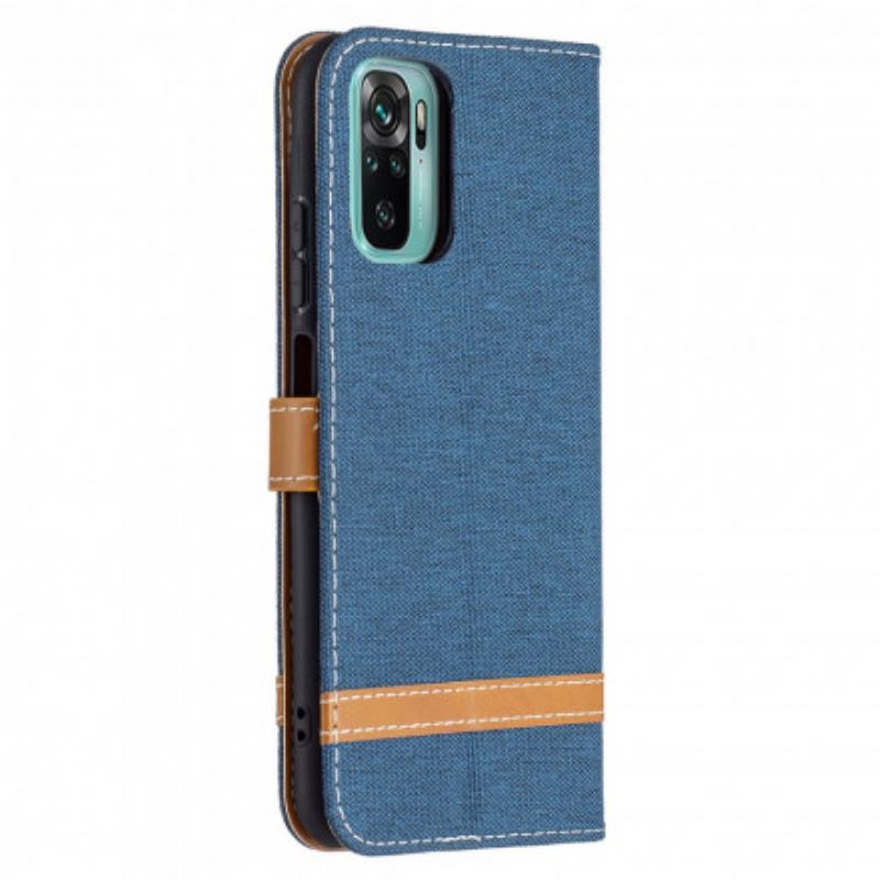 Capa Flip Para Xiaomi Redmi Note 10 / 10S De Cordão Correia Efeito Tecido E Couro