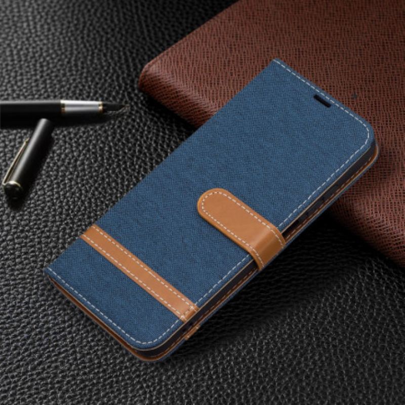 Capa Flip Para Xiaomi Redmi Note 10 / 10S De Cordão Correia Efeito Tecido E Couro