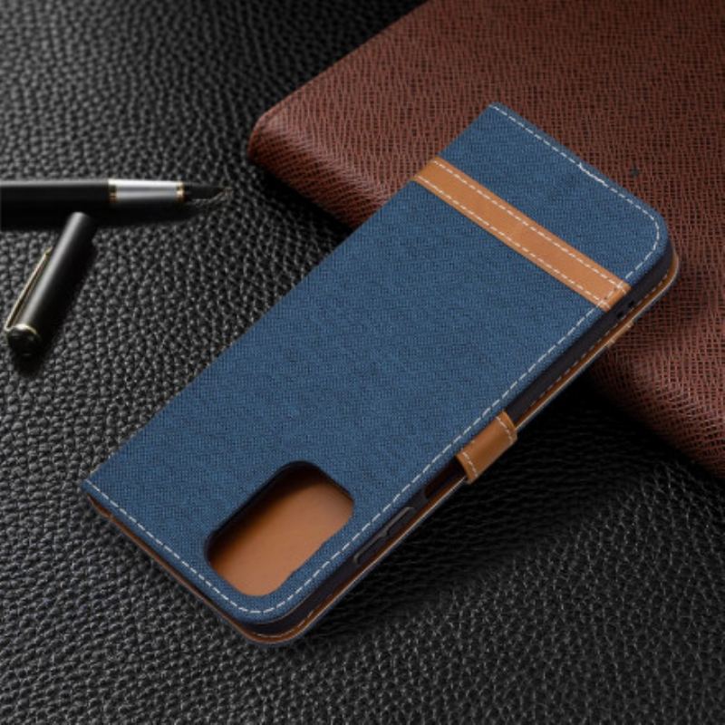 Capa Flip Para Xiaomi Redmi Note 10 / 10S De Cordão Correia Efeito Tecido E Couro