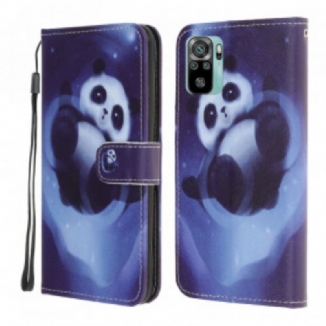 Capa Flip Para Xiaomi Redmi Note 10 / 10S De Cordão Espaço Panda Com Lanyard