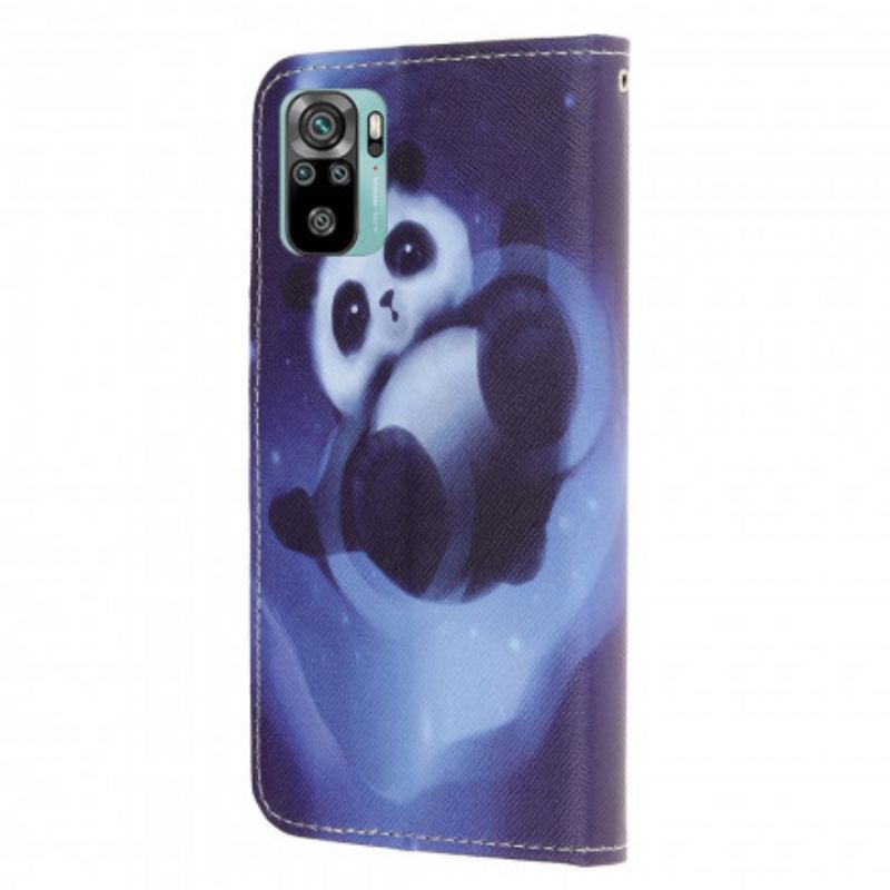 Capa Flip Para Xiaomi Redmi Note 10 / 10S De Cordão Espaço Panda Com Lanyard