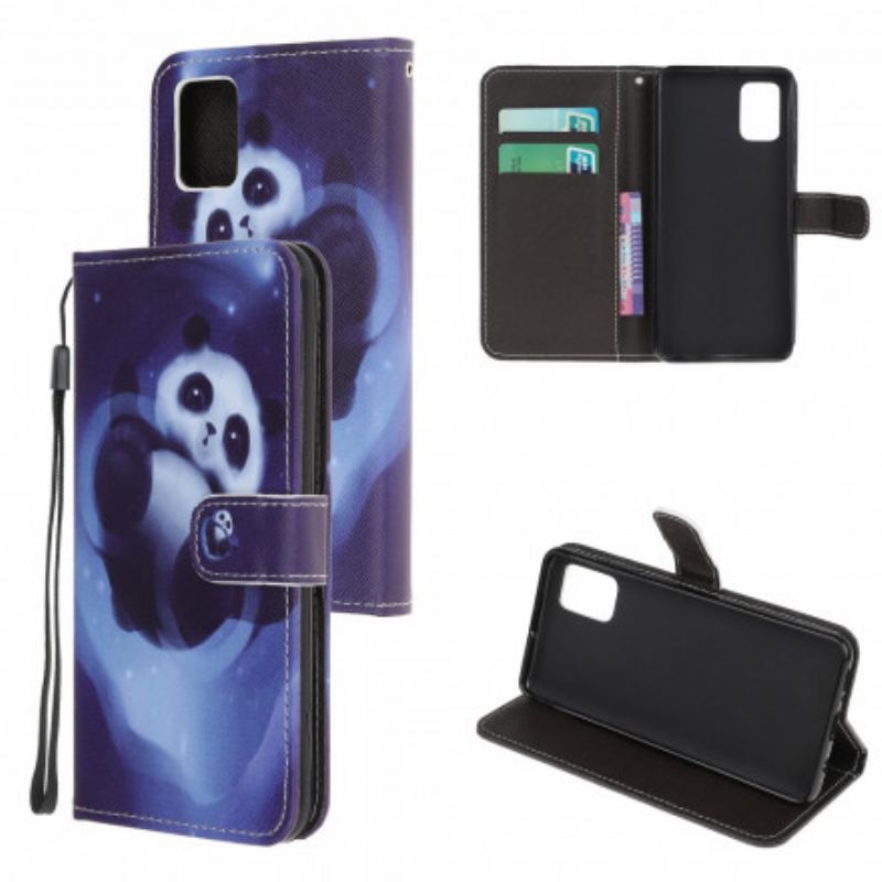 Capa Flip Para Xiaomi Redmi Note 10 / 10S De Cordão Espaço Panda Com Lanyard