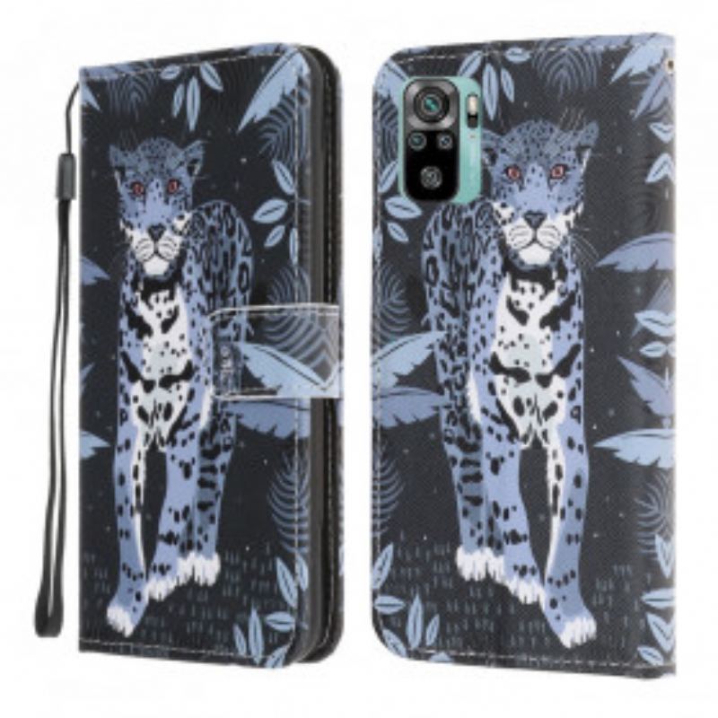 Capa Flip Para Xiaomi Redmi Note 10 / 10S De Cordão Leopardo Strappy