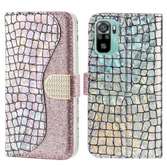 Capa Flip Para Xiaomi Redmi Note 10 / 10S Diamantes De Crocodilo